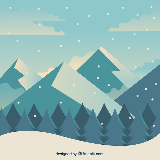 Winter background with forest and mountains in
flat design