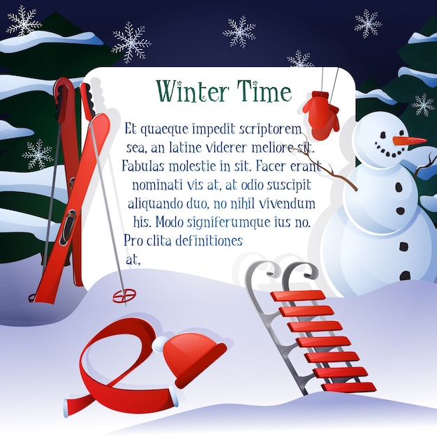 Winter background with snowman and red\
elements