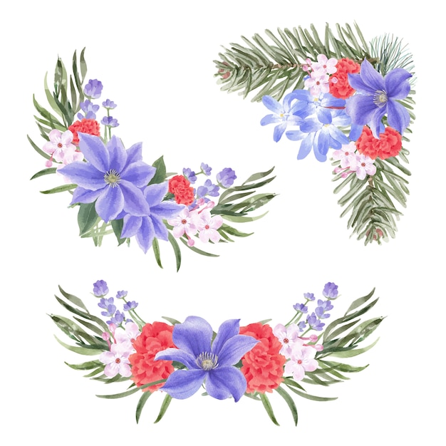 無料のベクター ユリ 牡丹 ラベンダーと冬の花の花束