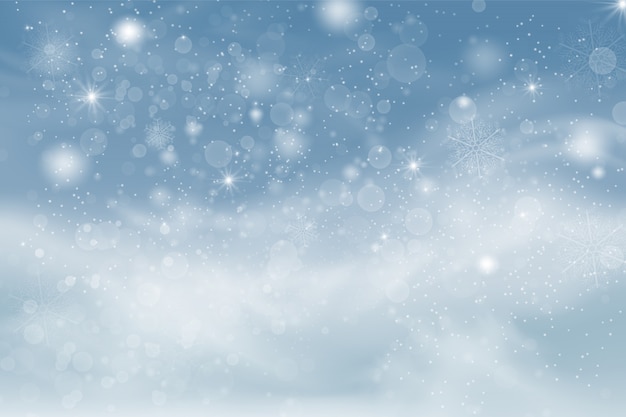 Premium Vector | Winter blue sky with falling snow, snowflakes with ...