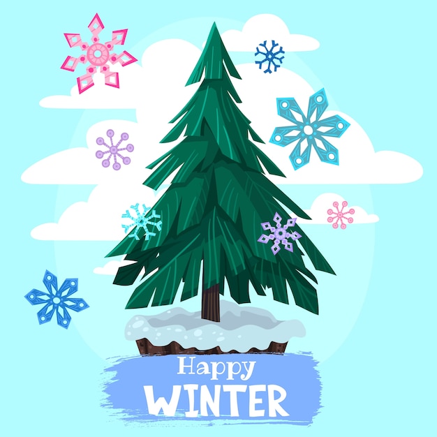 Download Premium Vector | Winter cartoon pine tree illustration.