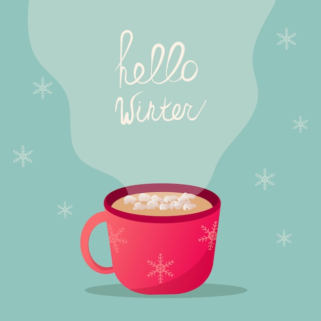 Premium Vector | Winter cozy hot cup of cocoa, coffee with marshmallows ...