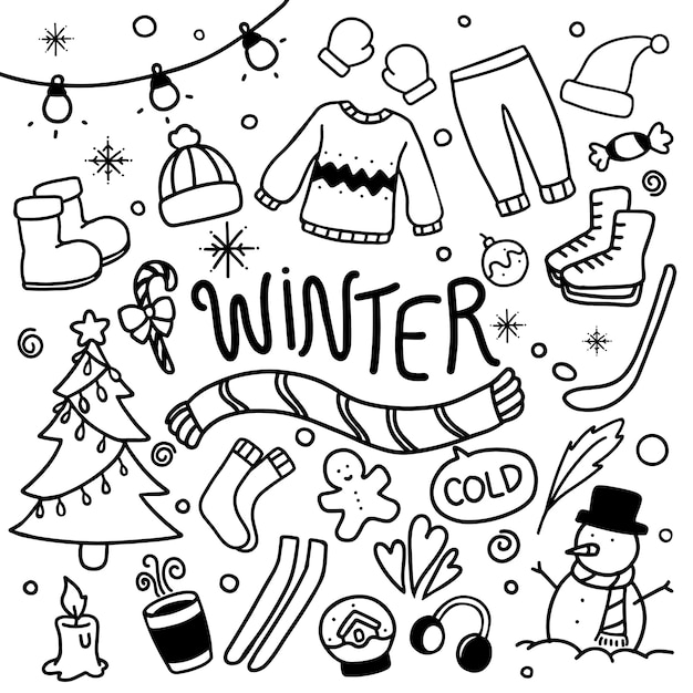 Premium Vector Winter doodles hand drawn vector