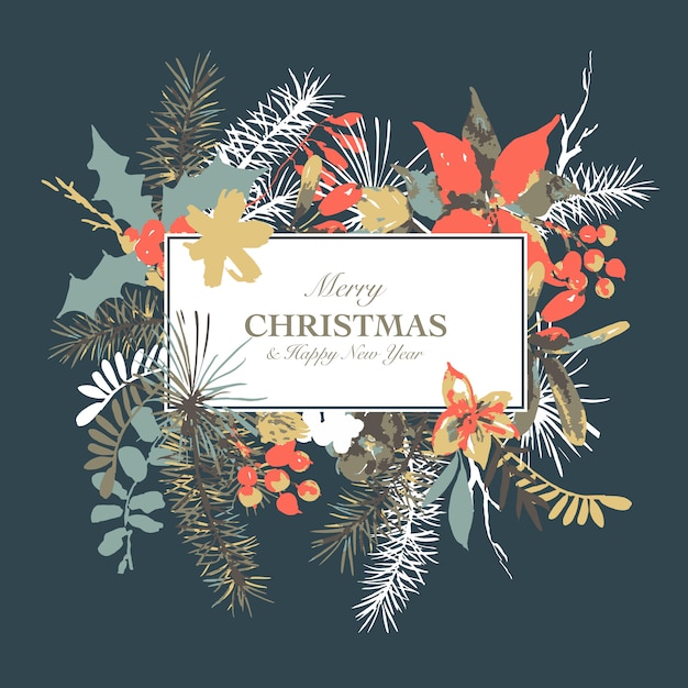 Premium Vector | Winter floral watercolor greeting card with branches ...