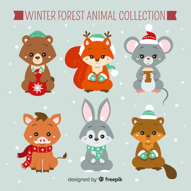 Download Winter forest animal collection | Free Vector