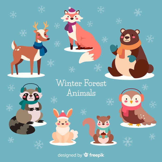 冬の森動物コレクション 無料のベクター