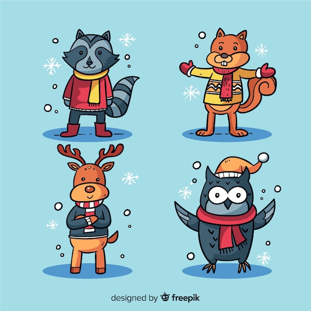 Download Free Vector | Winter forest animal collection