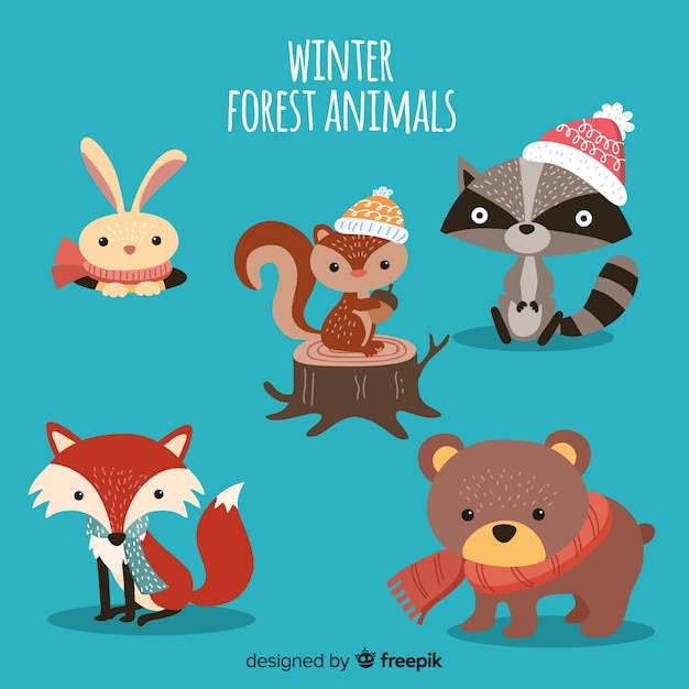 Download Winter forest animals collection Vector | Free Download