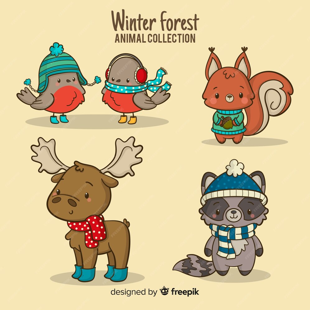 Free Vector | Winter forest animals collection
