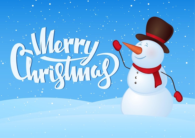 Premium Vector | Winter greeting card with snowman and hand lettering ...