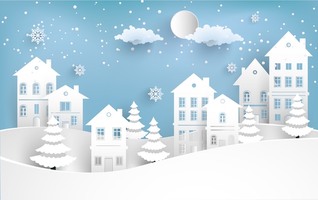 Download Winter illustration with home | Premium Vector