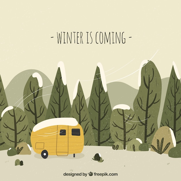 Download Winter is coming hand drawn background with a van Vector ...