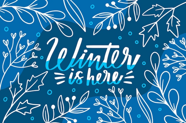 Download Free Vector | Winter is here text on blue background