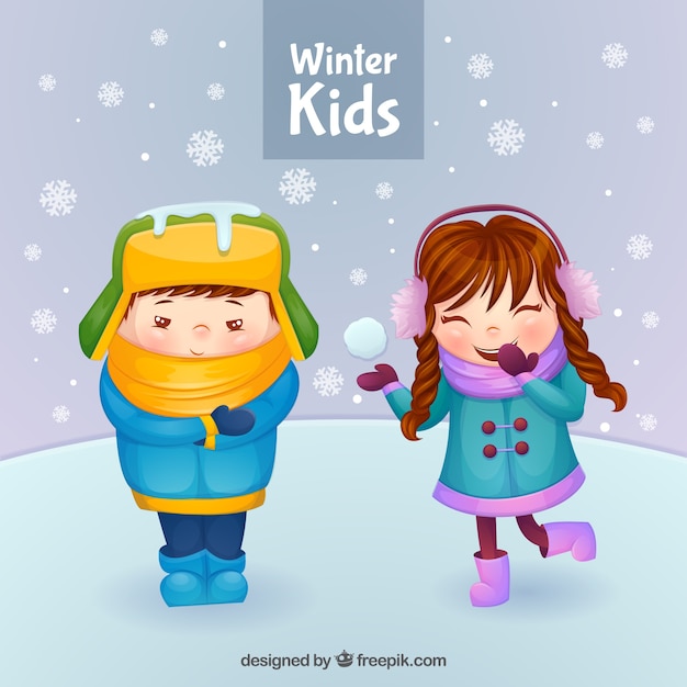 free download illustrations of children in winter