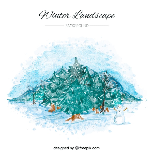 Winter landscape background with watercolor
trees