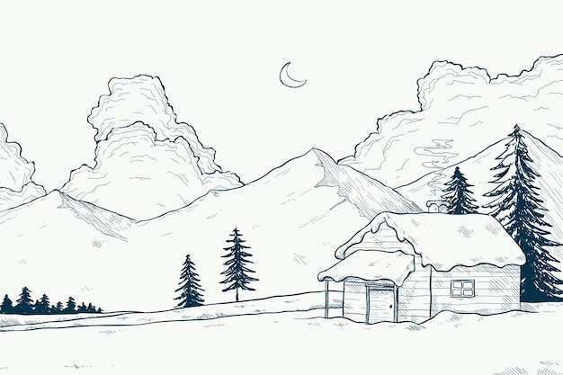 Free Vector Winter Landscape Concept In Hand Drawn