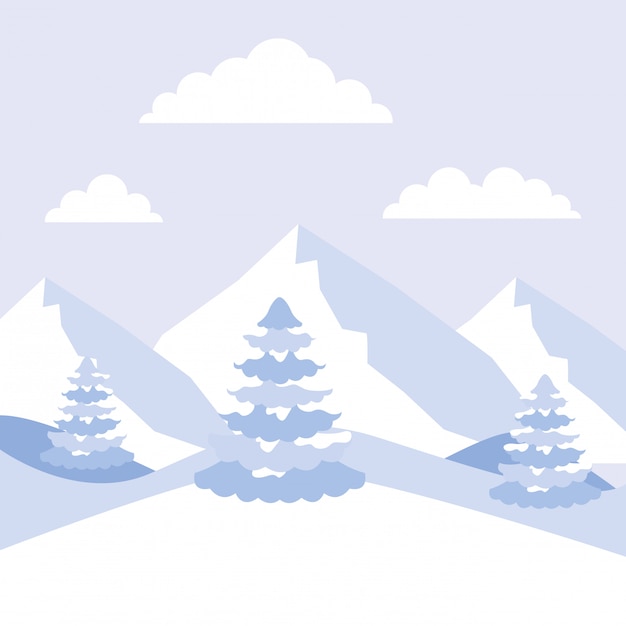 Download Winter landscape mountains alps and pine trees Vector | Premium Download