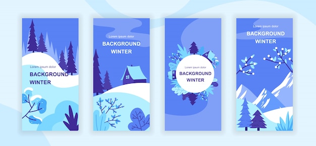 Premium Vector | Winter landscape social media stories templates set