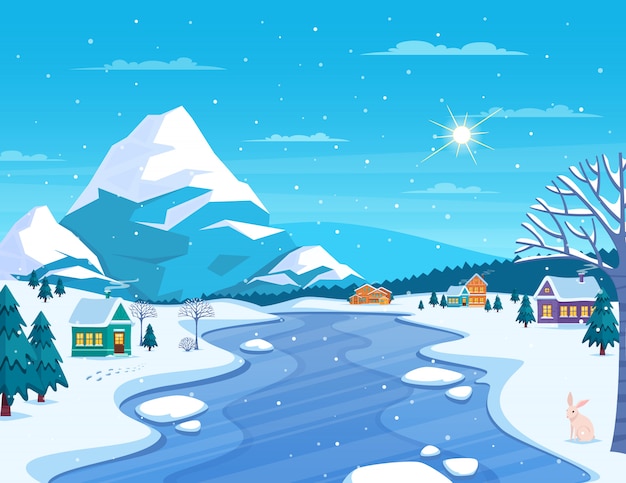 Free Vector | Winter landscape and town illustration