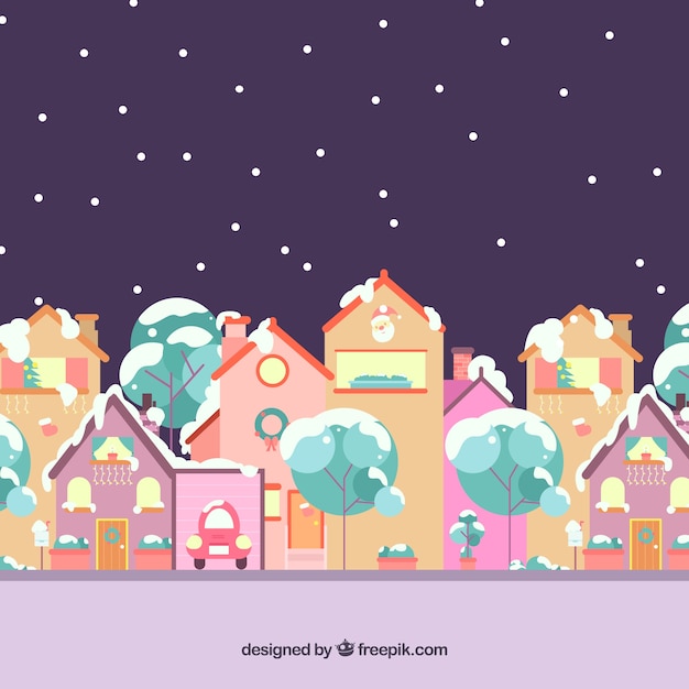Winter landscape with colorful city