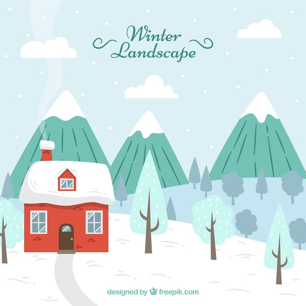 Download Winter landscape with house Vector | Free Download