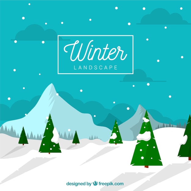 Download Winter landscape with pine trees | Free Vector