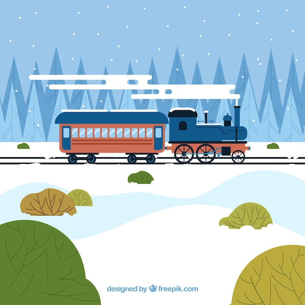 Winter landscape with train