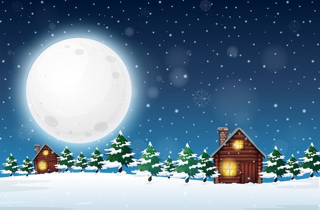 Free Vector | Winter night rural landscape