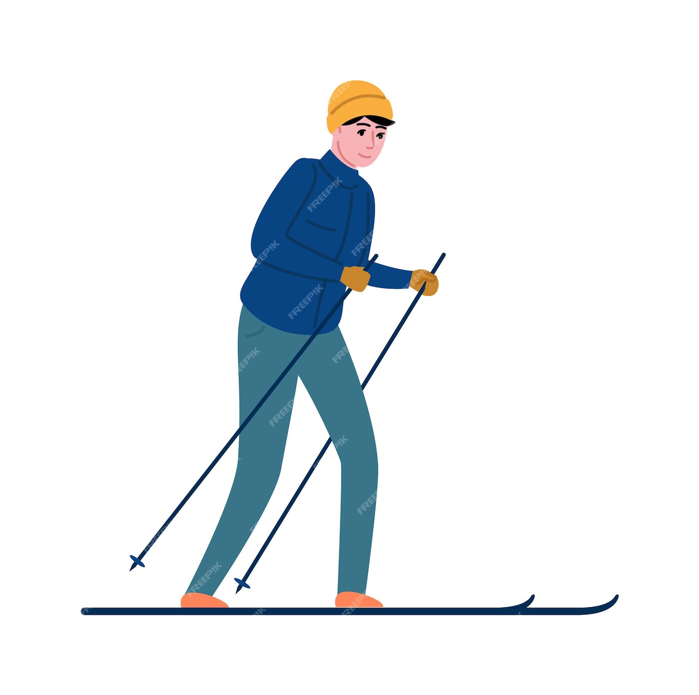 Premium Vector | Winter outdoor games. young man skiing. people cold ...