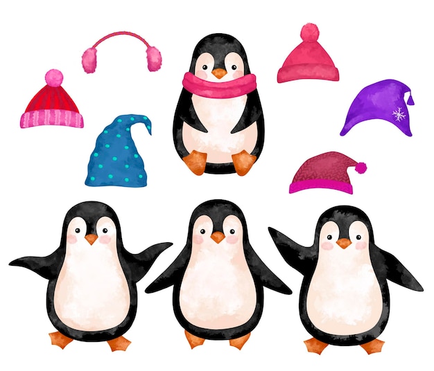 Premium Vector Winter Penguin In Hat Clip Art Christmas Penguin