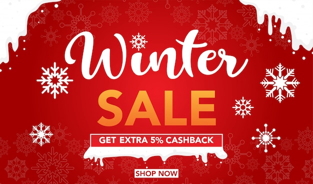 Premium Vector | Winter sale banner template with snowflakes on red ...