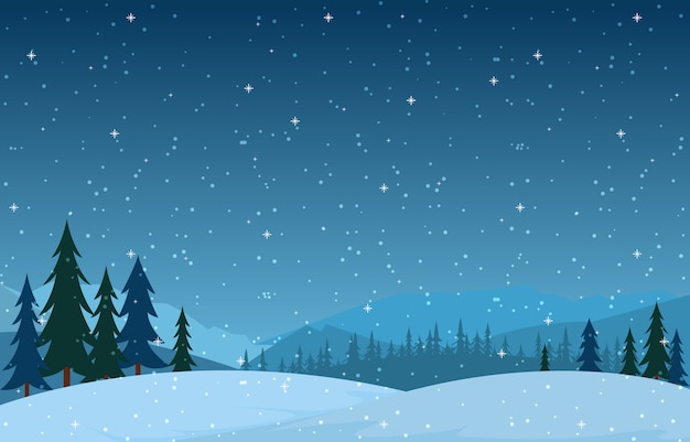 Download Winter scene snow landscape with pine trees mountain Vector | Premium Download