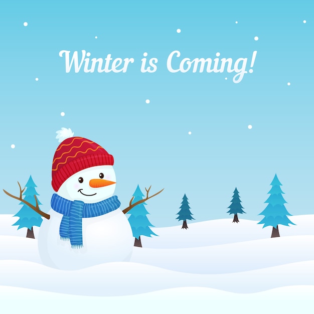 Download Premium Vector | Winter scene with cute snowman in snow vector illustration. winter is coming!