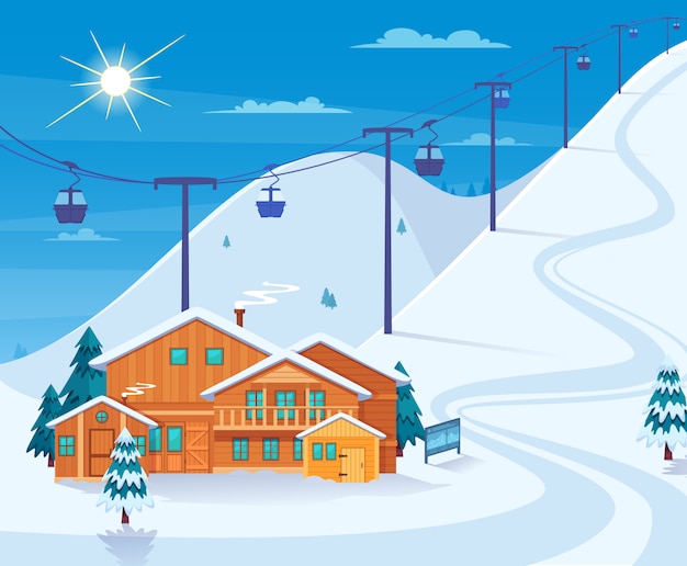 Free Vector Winter skiing resort illustration