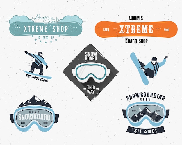 Download Premium Vector | Winter snowboarding logos bundle
