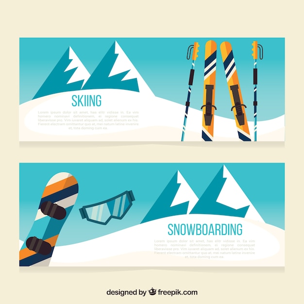 Winter sport banners with mountain
landscape