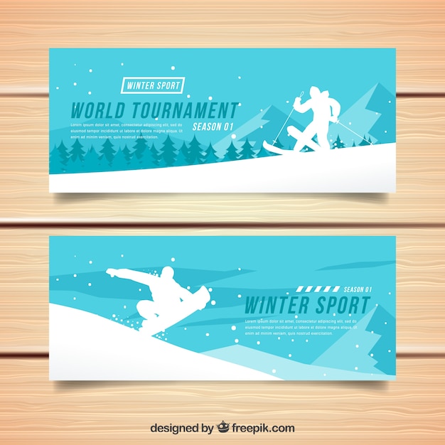 Winter sport banners with silhouettes