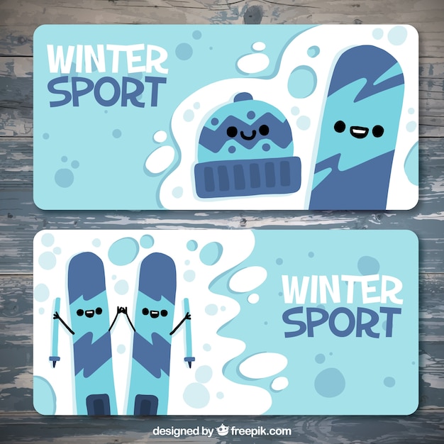 Winter sports banners in blue tones