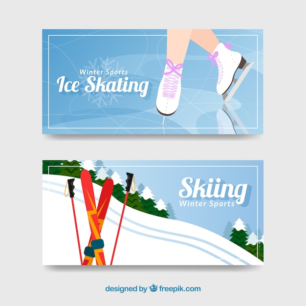 Winter sports concept banners with female ice\
skates