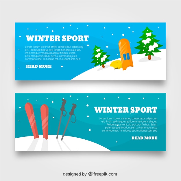 Winter sports concept banners with hill