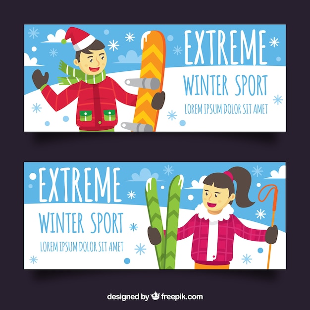 Winter sports concept banners with man and
woman