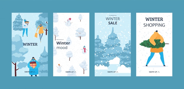 Download Premium Vector Winter Story For Social Media New Year Christmas Set Illustration Vertical Banner PSD Mockup Templates