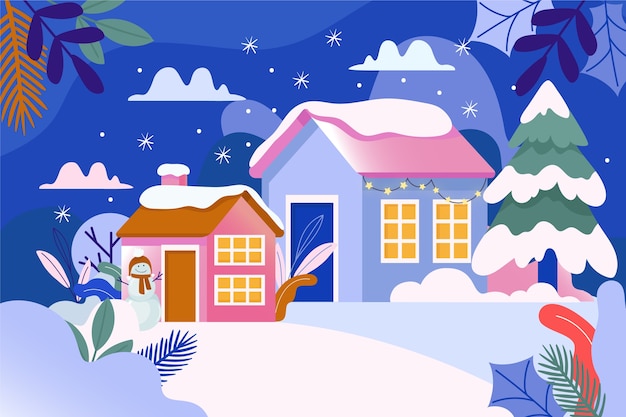 Winter town scene surrounded by snow | Free Vector