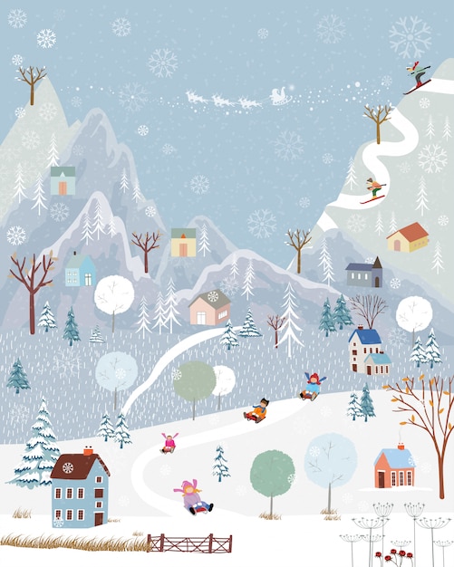 Download Premium Vector | Winter wonderland at countryside with ...