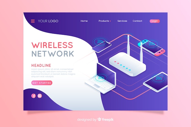 Wireless network landing page Free Vector