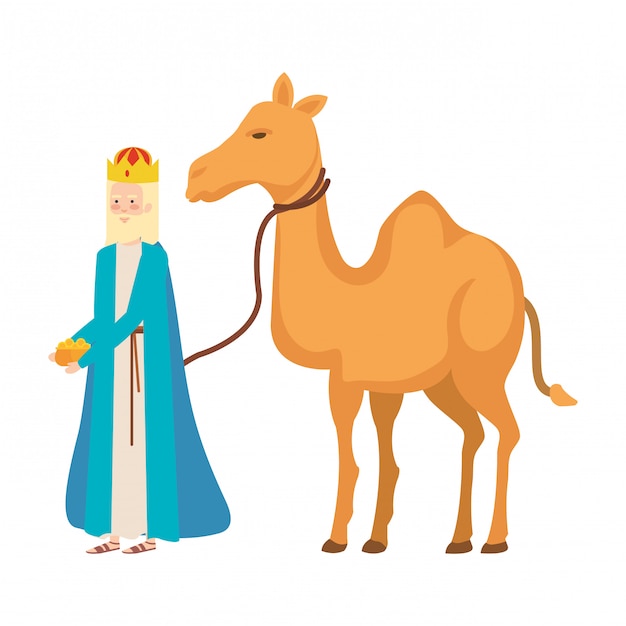 Premium Vector | Wise king with camel manger character