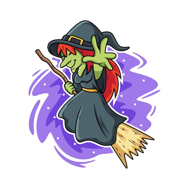 Premium Vector | Witch carrying a broomstick. cartoon vector ...