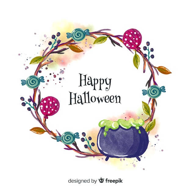 Download Witch pot watercolor halloween background | Free Vector