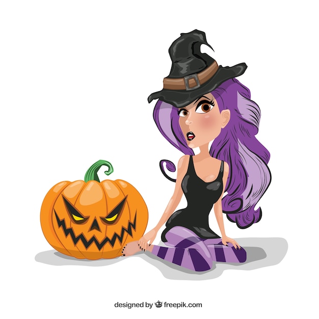 Witch With Purple Hair Free Vector