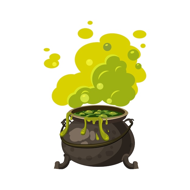 Premium Vector | Witches cauldron, kettle with poisonous smoke, steam ...